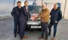 The Russell Anderson Foundation receive the keys of a donated van. {left to right)  Graeme Burnett (CEO of Russell Anderson Foundation), former Aberdeen captain Russell Anderson, Phil McKenzie (managing director of Fowler McKenzie), 
Jim Reid (managing director Jim Reid Vehicle sales and service)