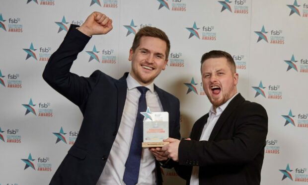 ABERDAM: Michael Robertson (right) and David Griffiths, winning Start-up Business of the Year . FSB Awards Glasgow.