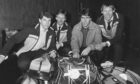Eric Black, John McMaster, Mark McGhee and Doug Rougvie flying back to Scotland following the famous European win. Image: DC Thomson.