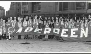 Aberdeen's 33 school kid ambassadors, kitted out and ready to fly to Gothenburg. Image: DC Thomson