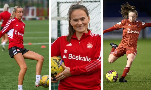 Aberdeen Women trio who are out on loan. From L-R: Hannah Innes, Eirinn McCafferty and Brodie Greenwood. Image: DC Thomson/Shutterstock.