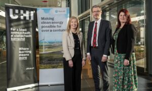 Alison Wilson, UHI, with Iain Robertson and Alison Hood from Statkraft UK at the scholarships launch. Picture
Trevor Martin