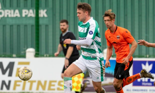 Buckie Thistle's Josh Peters in action against Rothes. Image: Jasperimage