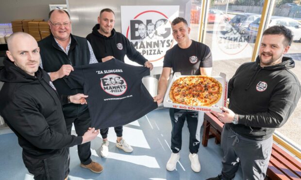 Big Mannys' Pizza is opening a franchise in Inverurie. Picture shows left to right: Philip Adams, Murray Morrison, Ashley Adams, Glen Morrison and Calum Wright. Inverurie. Image: Engage PR