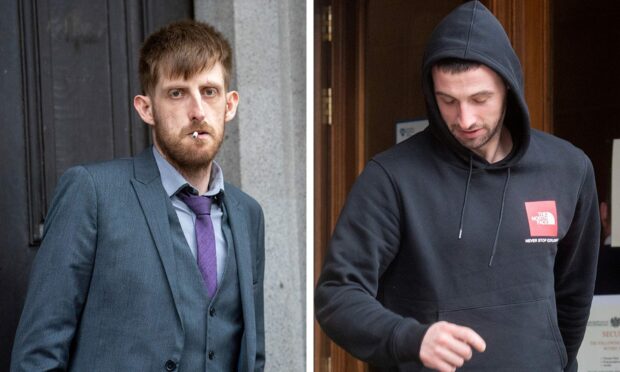 Brian Hetherington, left, and Jamie Robertson leaving Aberdeen Sheriff Court. Image: DC Thomson