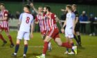 Kieran Adams celebrates scoring Formartine's first goal against Turriff. Image: Chris Sumner/DC Thomson.