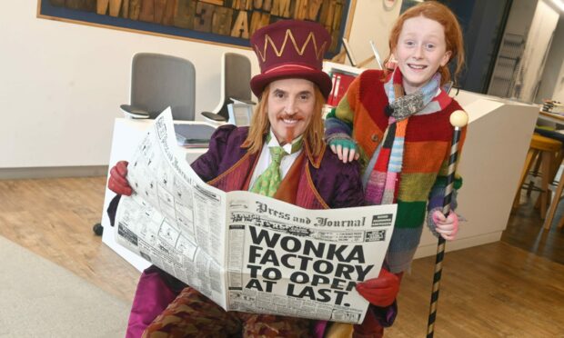Gareth Snook who plays Willy Wonka and Noah Walton one of the actors who plays Charlie visited the P&J offices ahead of appearing in Charlie And The Chocolate Factory at His Majesty's Theatre in Aberdeen. Image: Chris Sumner/DC Thomson