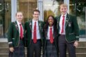 Students pose in front of Albyn School, one of the top performing schools in Scotland