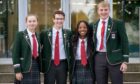 Students pose in front of Albyn School, one of the top performing schools in Scotland