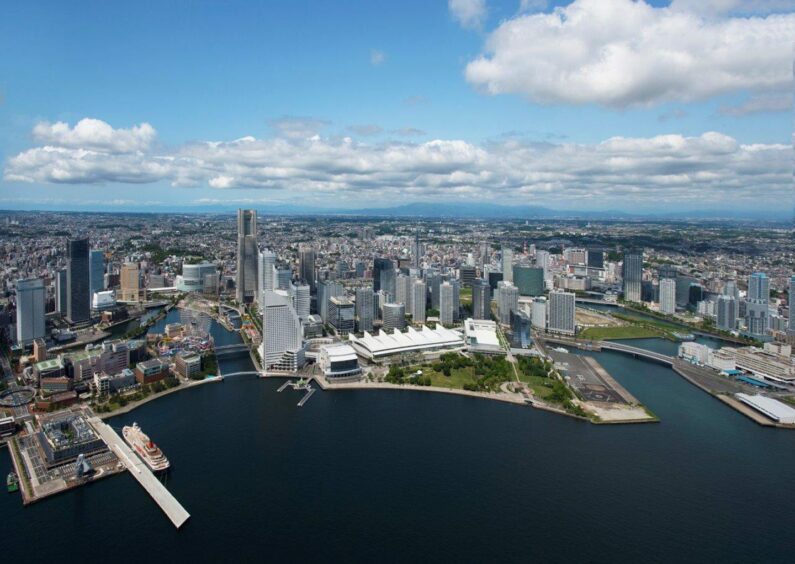 port area of Minatomirai shows the distinct skyline of Yokohama