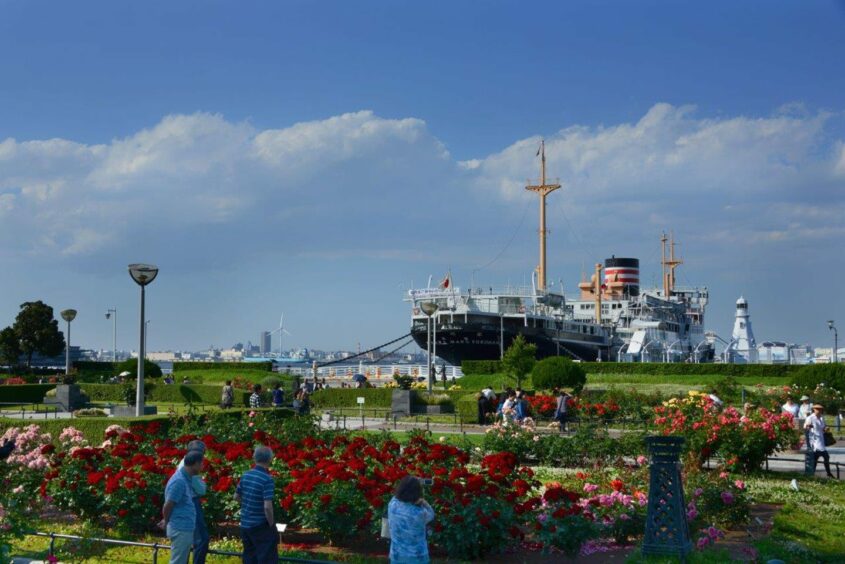 locals and tourists enjoy strolling in Yamashita Park