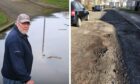 Tillydrone resident and community councillor Billy Kidd along with some of the potholes on Coningham Terrace. Image: Roddie Reid/DC Thomson
