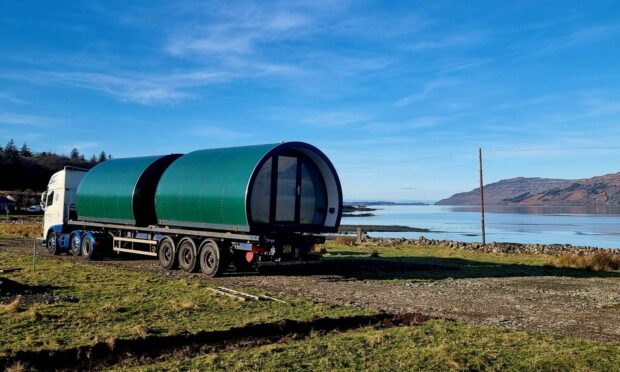 Preparing for summertime on Mull - eco pods arrive for the new campsite at Pennyghael. Image: Colin Morrison, Mull binman.