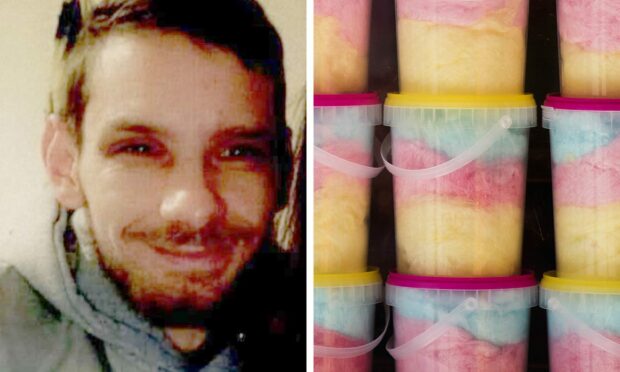 Adam Merchant stashed drugs in a candyfloss tub. Image: Facebook