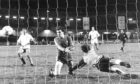 Real Madrid's Agustin comes for the ball too late and Aberdeen's John Hewitt heads home the Dons' extra-time European Cup Winners' Cup final winner. Image: Aberdeen Journals