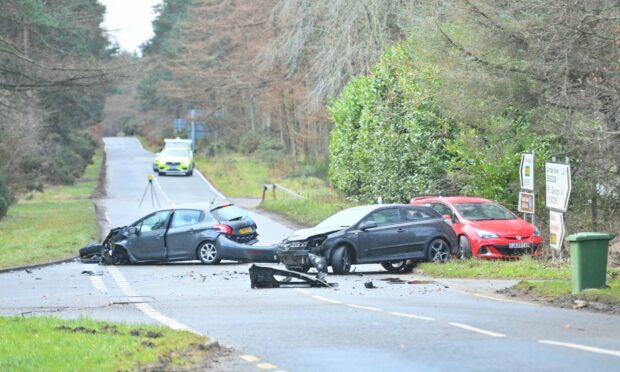 A four vehicle crash at Wester Kerrowgair, Dalcross, Inverness. Image: Jason Hedges/DC Thomson.