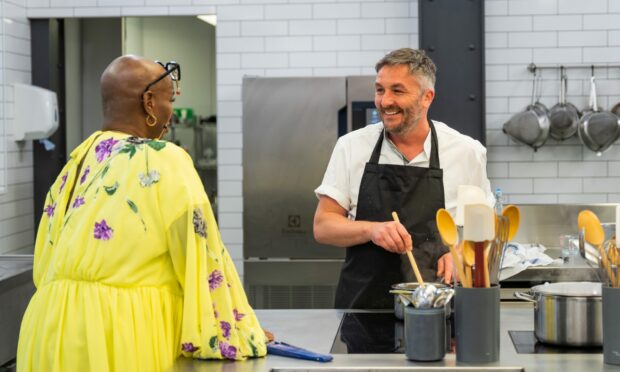 Kevin chatting with the show's host Andi Oliver. Image: Optomen/Great British Menu