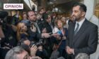 Humza Yousaf speaks to the media after being voted the new First Minister at the Scottish Parliament. Image: Jane Barlow/PA