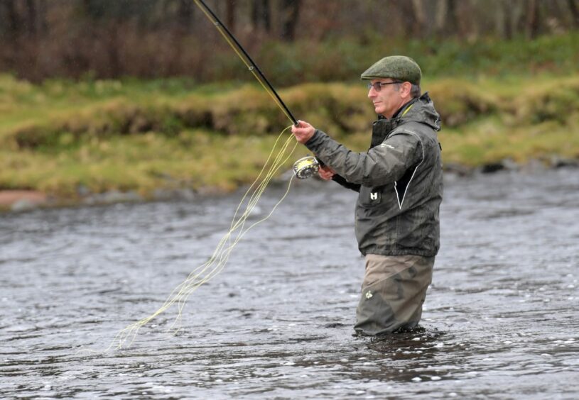 Celebrity angler Robson Green makes the first cast at the official launch of the River Dee salmon fishing season in 2020.
