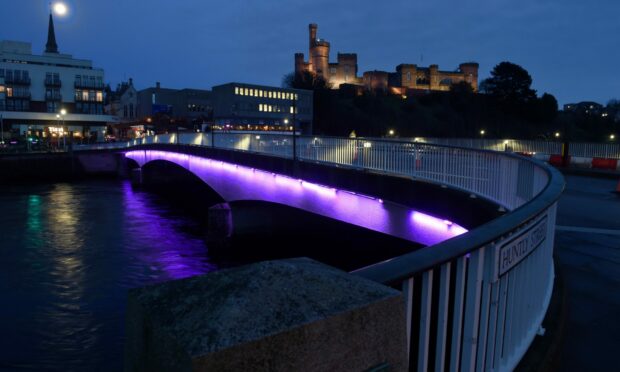 The Ness Bridge in Inverness will be lit up in purple on Sunday. Image: Sandy McCook/DC Thomson.