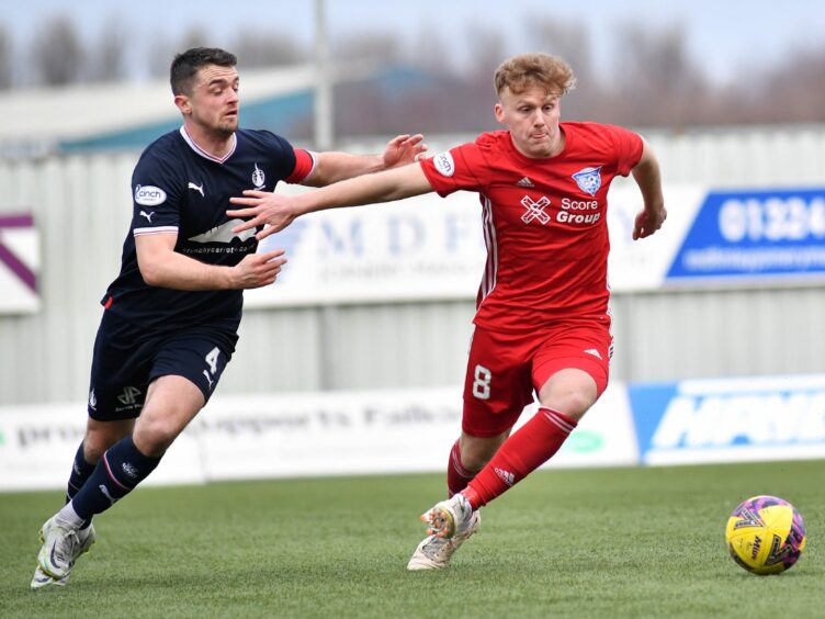 Peterhead midfielder Andy McCarthy in action against Falkirk. Image: Duncan Brown