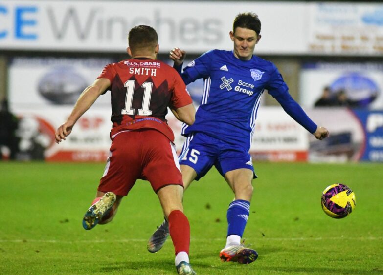 Danny Strachan in action for Peterhead against Airdrieonians. Image; Duncan Brown