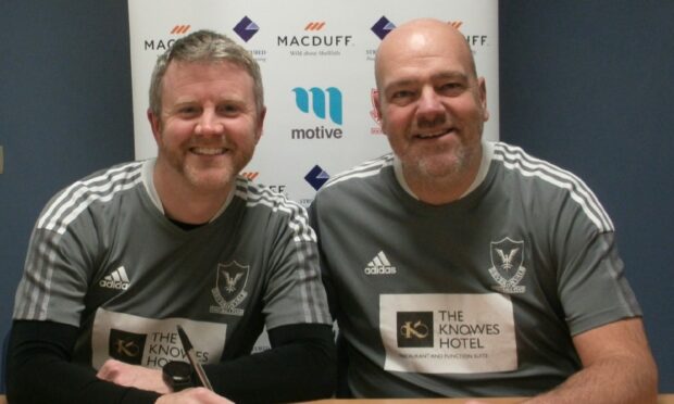 Richard Davidson, left, pictured with Deveronvale manager Craig Stewart.