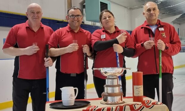 Team Nicol were the Glenfarclas Silver Quaich winners last year. They are, from left: Gavin Nicol (skip), Kevin Thomson, Abby Brodie and Mike MacDonald. Images: Courtesy of Inverness Ice Centre