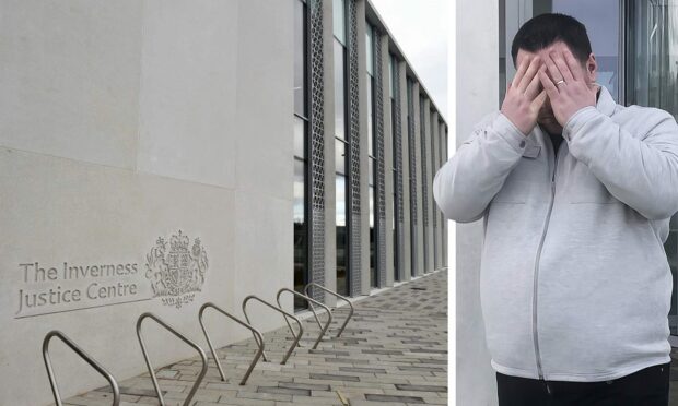 Thomas Clark hid his face as he left Inverness Sheriff Court.