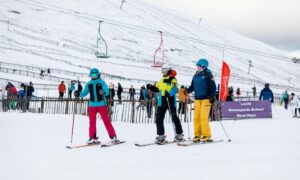 Skiers at Lecht Ski Centre.