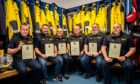 The presentation of awards for the Peterhead Lifeboat crew who rescued the Opportunus.
Pictured is the crew L-R, Martyn Simpson, Craig Aird, Murdo MacKenzie,  Patrick Davidson, Michael Dyke, Jonathan Hutton. Image: Wullie Marr / DC Thomson.