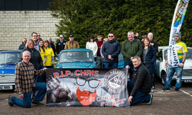 A platoon of Minis from the Aberdeen Mini Owners Club drove from Westhill through Strathdon to The Lecht in honour of long-time member Chris Jappy in March. Image: Wullie Marr / DC Thomson.