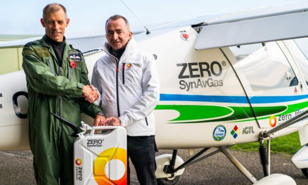 Left to right: RAF pilot group captain Peter 'Willy' Hackett and Paddy Lowe, Zero co-founder and chief executive. Image: Notion