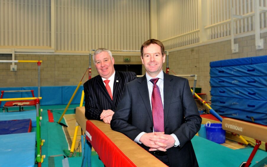 Scottish Swimming chief Euan Lowe, on a visit to Aberdeen when head of Scottish Gymnastics. In 2016, talks with Sport Aberdeen's Alistair Robertson saved the Bridge of Don Gordon Centre from mothballing. Image: Heather Fowlie/DC Thomson.