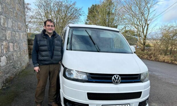 Dave Walker and the camper van he hoped to take to Melrose. Image: Dave Walker.