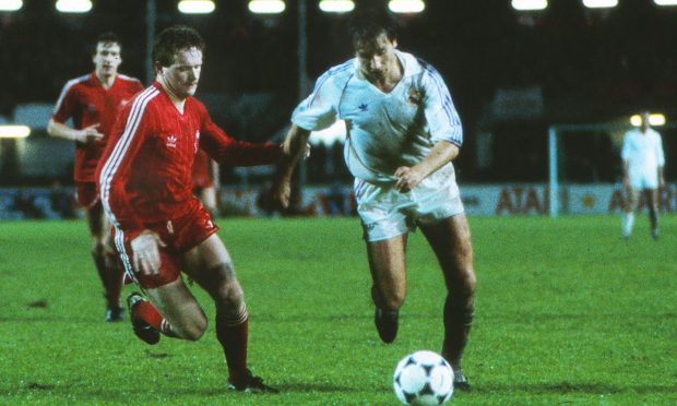 Real's Isidro and Aberdeen's John McMaster in the 1983 European Cup Winners' Cup final. Image: Shutterstock