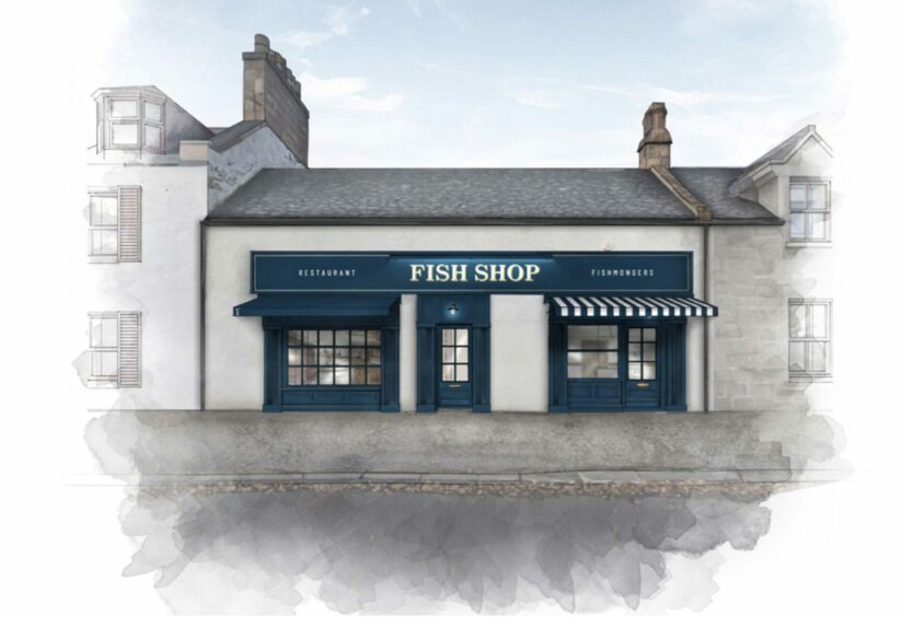 Painting of the exterior of new Aberdeen restaurant The Fish Shop.