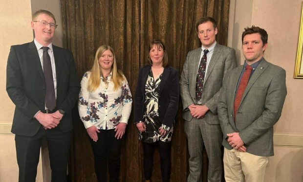 Pictured from left, secretary Andrew Dalgarno, vice-chair Louise Urquhart, chair Kirsten Williams, retiring chairman Alex Fowlie and treasurer Tom Cargill.