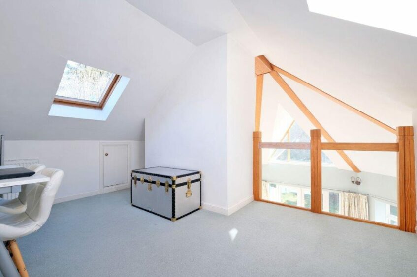 Bright mezzanine inside the home on Marnan Road in Torphins, Banchory.