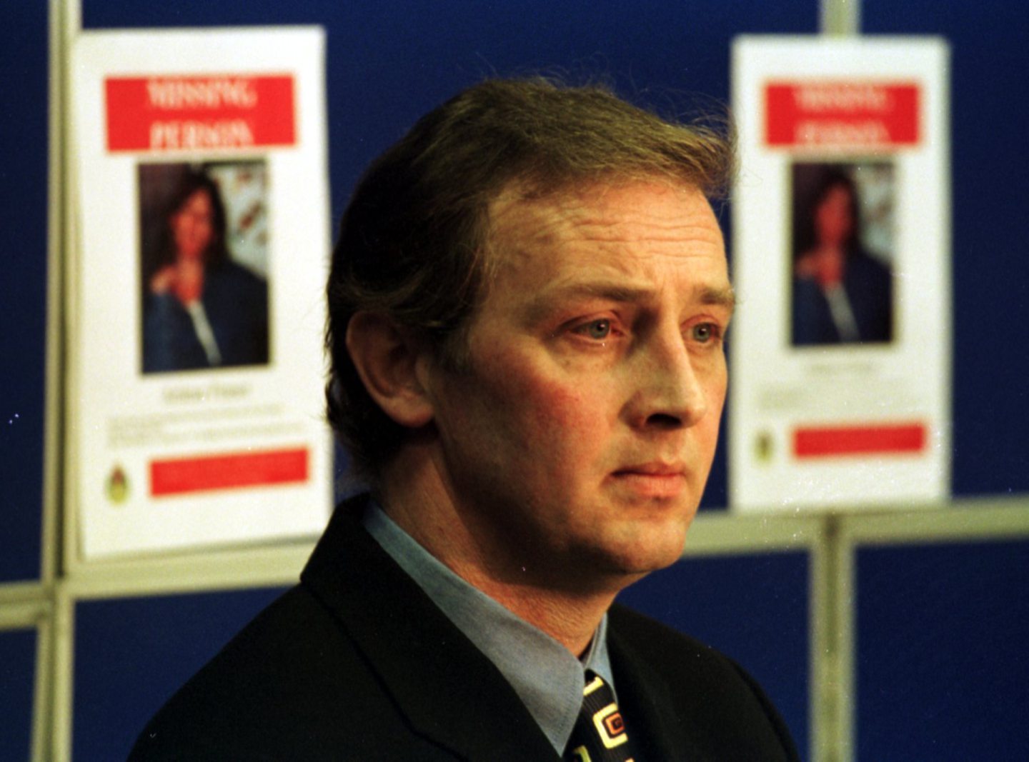 Nat Fraser, husband of Arlene Fraser, at a press conference after she went missing in April 1998