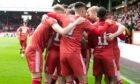 Liam Scales of Aberdeen scores to make it 1-0 against Rangers. Image: Stephen Dobson/ProSports/Shutterstock