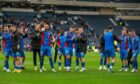 Caley Thistle players celebrate following their Scottish Cup semi-final victory over Falkirk at Hampden Park. Image: Shutterstock.