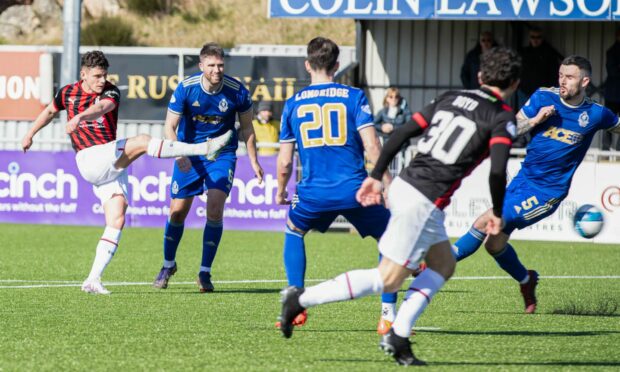 Cammy Harper nets Caley Thistle's winner against Cove Rangers. Images: Craig Brown/SNS Group