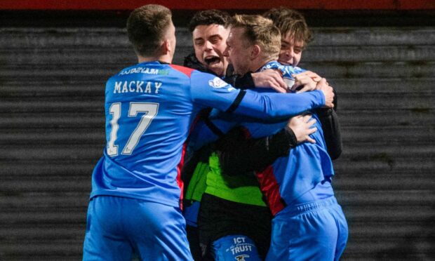 Celebration time for Inverness after Billy Mckay's winner.  Image: Craig Foy/SNS Group