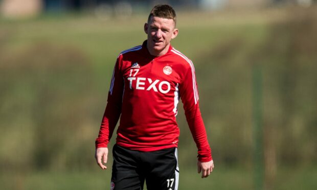 Aberdeen winger Jonny Hayes during an Aberdeen training session at Cormack Park ahead of the Rangers game. Image: Ross Parker / SNS Group