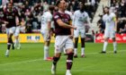 Hearts' Lawrence Shankland (C) celebrates scoring to make it 3-0 against Ross County. Image: SNS