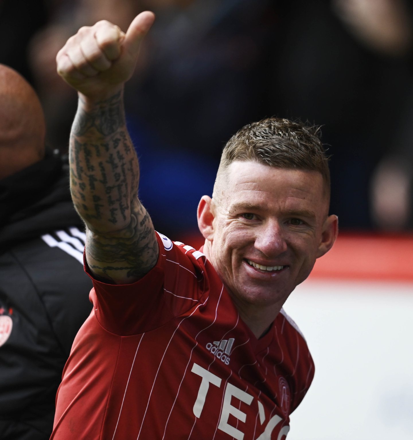 Jonny Hayes beaming at full-time after Aberdeen defeated Rangers 2-0.