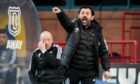 Cove boss Paul Hartley dishes out instructions at Dens. Image: SNS.