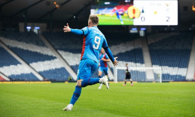 Caley Jags striker Billy Mckay bagged a brace to see off Falkirk in Saturday's semi-final. image: SNS Group