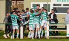 Buckie Thistle players celebrate Kyle MacLeod's later winner against Formartine United